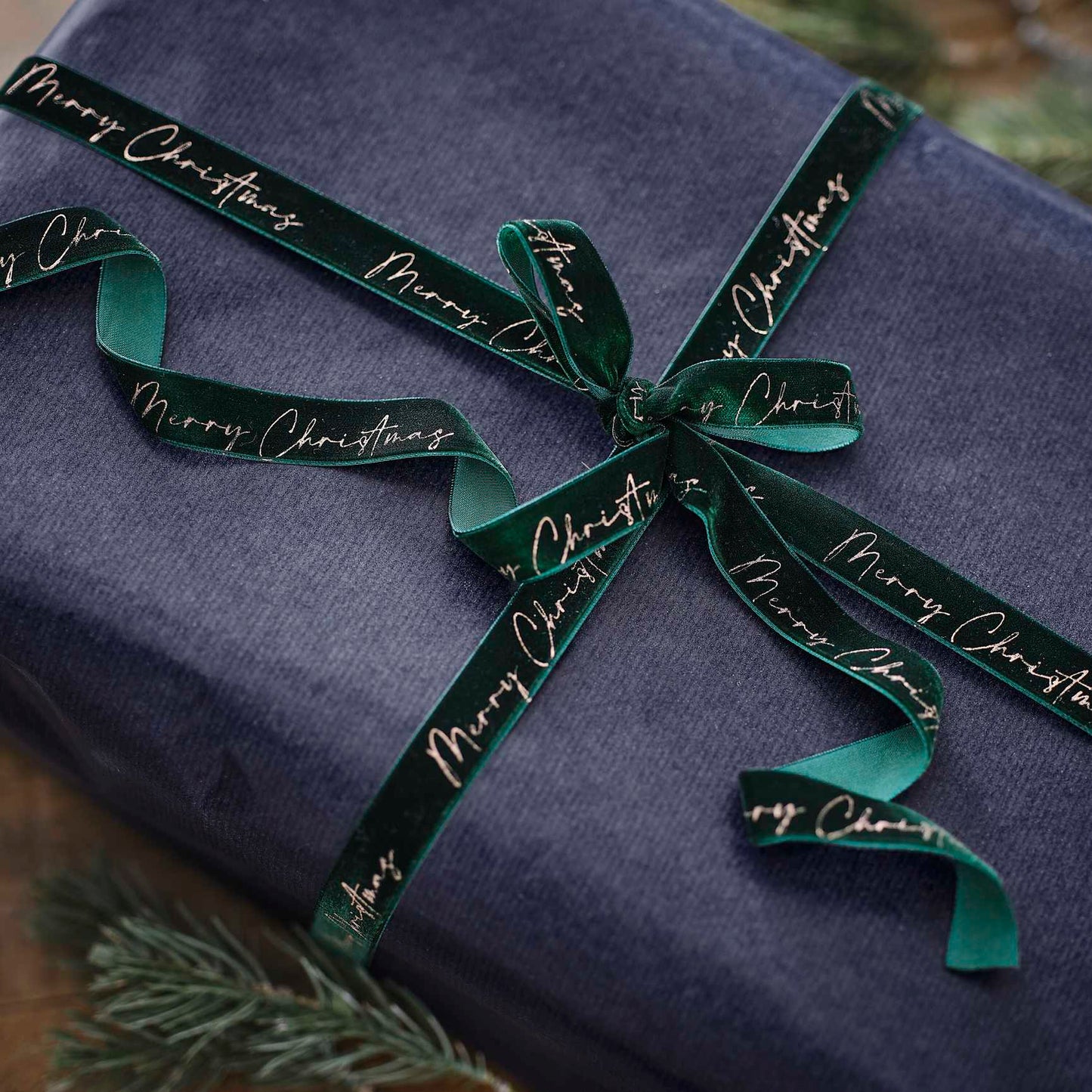 Green Velvet Merry Christmas Present Ribbon