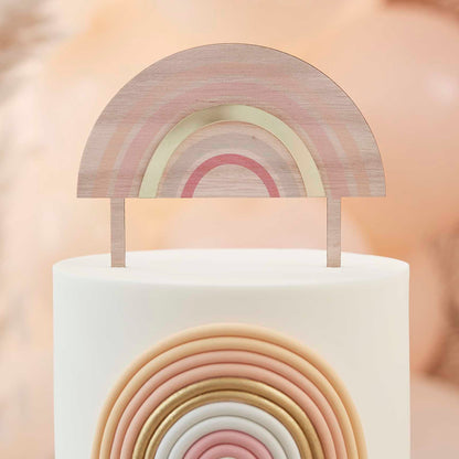 Pastel Nude Wooden Rainbow Cake Topper