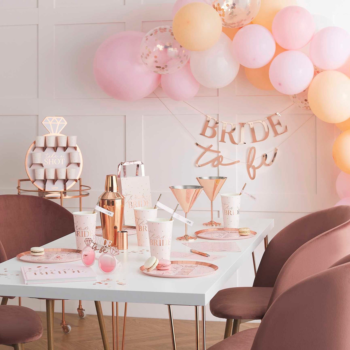 Pink Rose Gold Team Bride Bridal Shower Hens Party Balloons