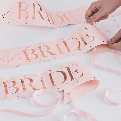 Pink Rose Gold Team Bride Bridal Shower Hens Party Bridesmaid Sash x 6