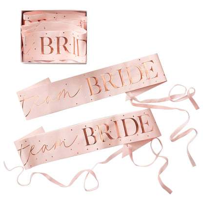 Pink Rose Gold Team Bride Bridal Shower Hens Party Bridesmaid Sash x 6