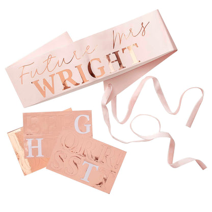 Pink Rose Gold Future Mrs Customisable Name Bridal Shower Hens Party Sash