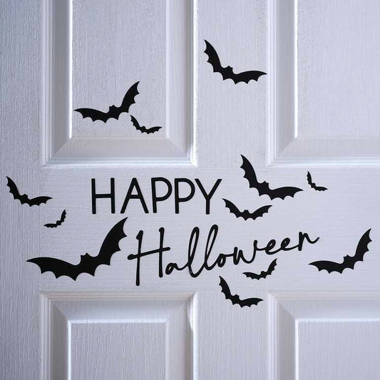 Happy Halloween Black Bats Door Window Sticker Decoration