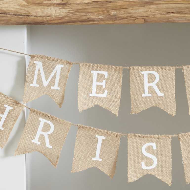 Hesian Burlap Merry Christmas Banner Bunting Sign Decoration