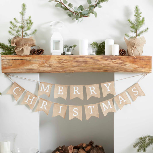 Hesian Burlap Merry Christmas Banner Bunting Sign Decoration