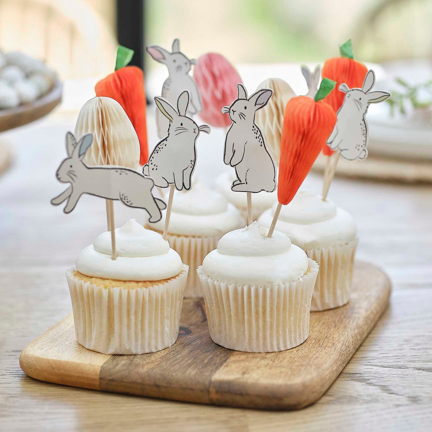 Hop Hop Hooray Easter Bunny, Carrot & Egg Cupcake Toppers