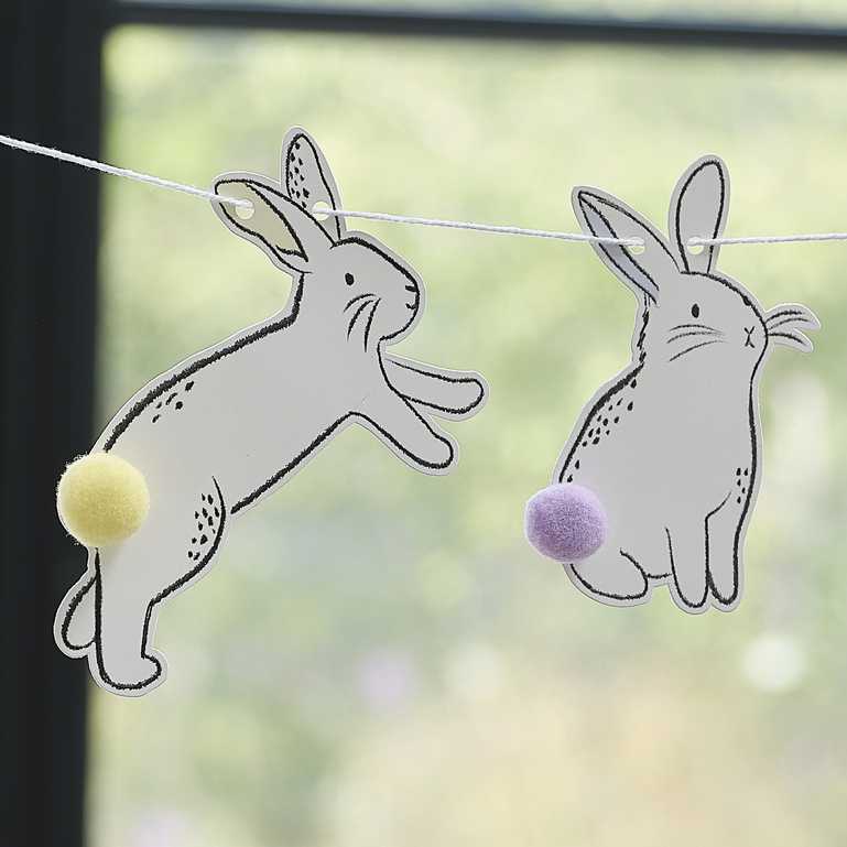 Hop Hop Hooray Easter Bunny Pom Pom Tail Banner Bunting