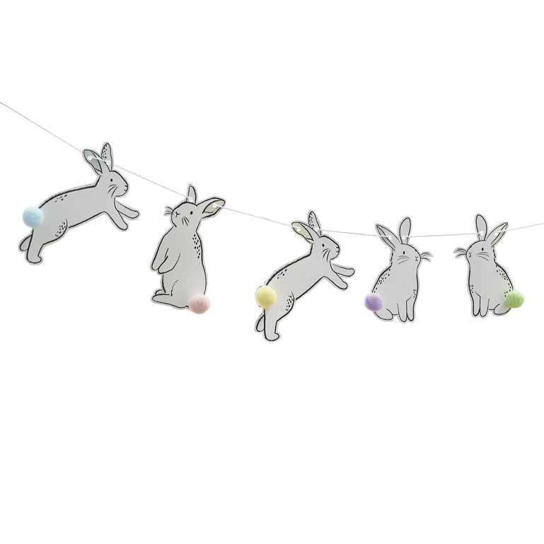 Hop Hop Hooray Easter Bunny Pom Pom Tail Banner Bunting