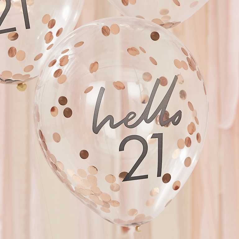 Hello 21 Rose Gold Confetti 21st Birthday Party Balloons