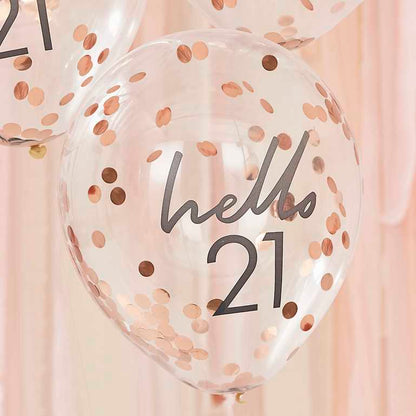 Hello 21 Rose Gold Confetti 21st Birthday Party Balloons