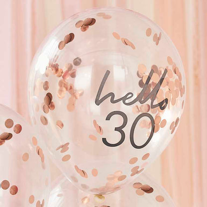 Hello 30 Rose Gold Confetti 30th Birthday Party Balloons