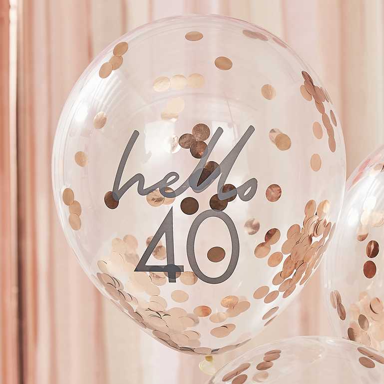 Hello 40 Rose Gold Confetti 40th Birthday Party Balloons