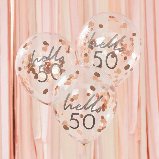 Hello 50 Rose Gold Confetti 50th Birthday Party Balloons