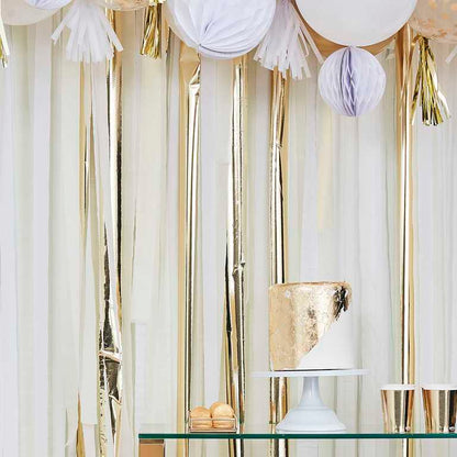 White & Gold Hanging Streamer Party Backdrop