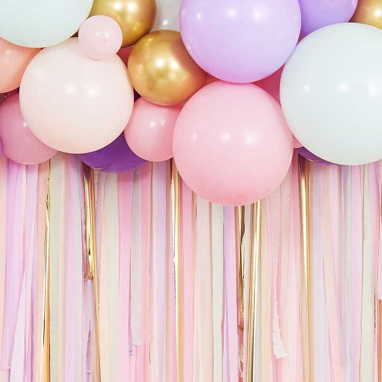 Pastel Rainbow and gold Balloon Garland & Streamer Backdrop Kit