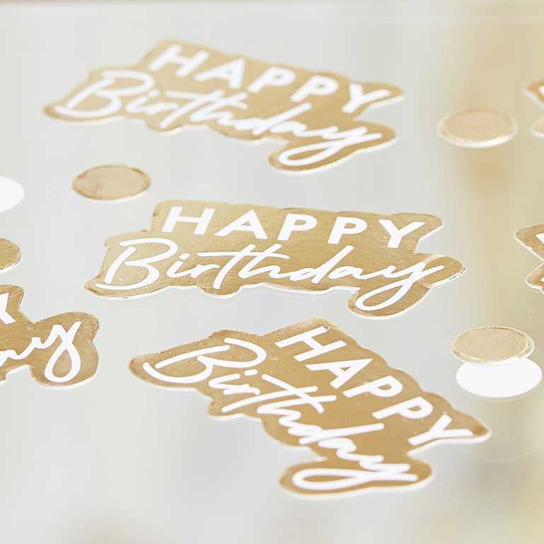 White & Gold Happy Birthday Table Confetti Scatters