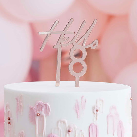 Hello 18 Rose Gold 18th Birthday Party Cake Topper