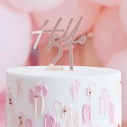 Hello 21 Rose Gold 21st Birthday Party Cake Topper