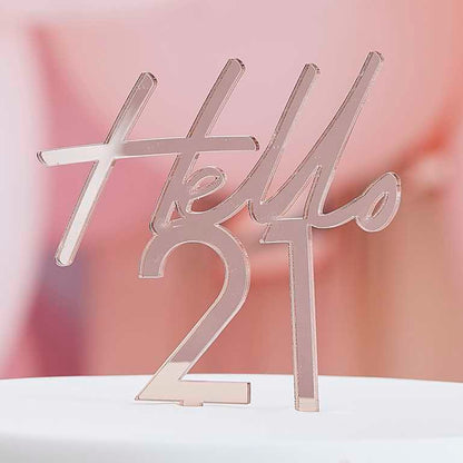 Hello 21 Rose Gold 21st Birthday Party Cake Topper