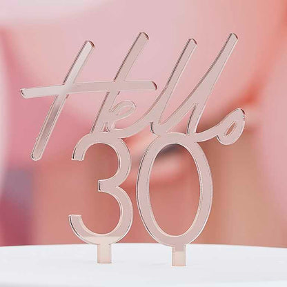 Hello 30 Rose Gold 30th Birthday Party Cake Topper