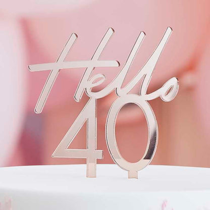 Hello 40 Rose Gold 40th Birthday Party Cake Topper