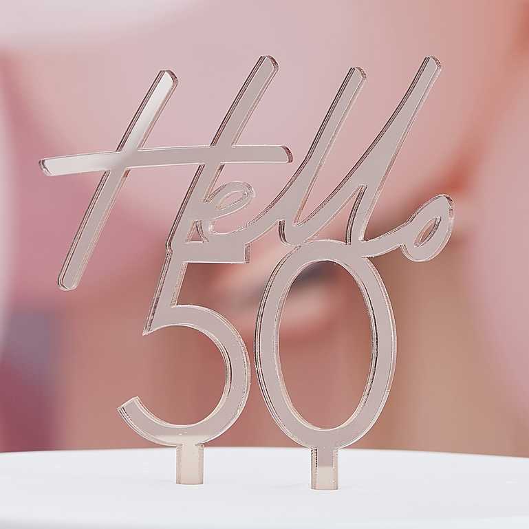 Hello 50 Rose Gold 50th Birthday Party Cake Topper