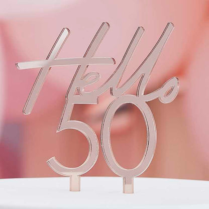 Hello 50 Rose Gold 50th Birthday Party Cake Topper