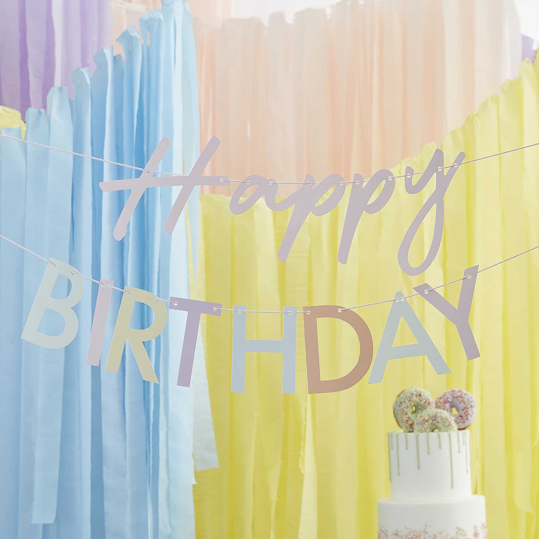 pastel rainbow colours hapy birthday word hanging bunting banner decorations