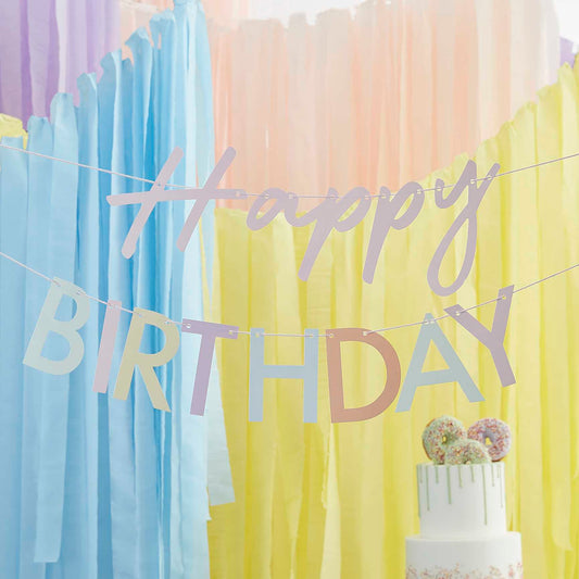 pastel rainbow colours hapy birthday word hanging bunting banner decorations