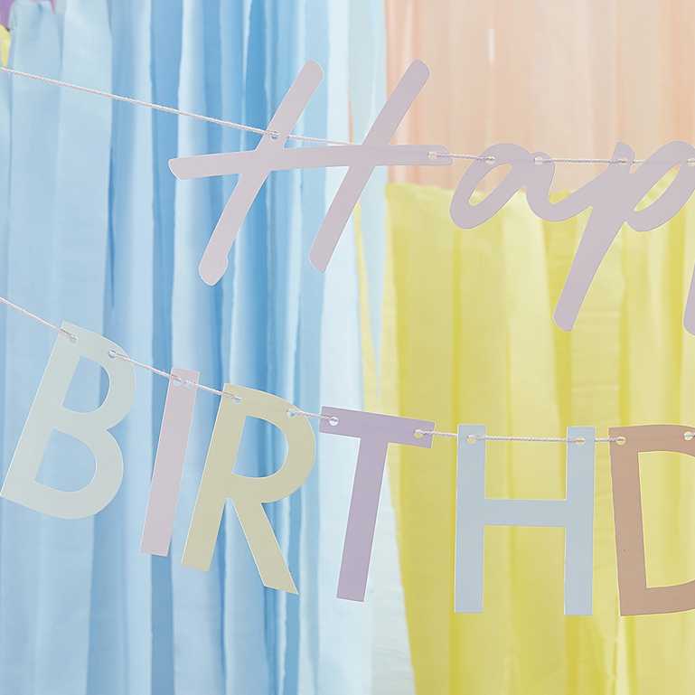 pastel rainbow colours hapy birthday word hanging bunting banner decorations