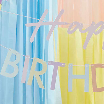 pastel rainbow colours hapy birthday word hanging bunting banner decorations
