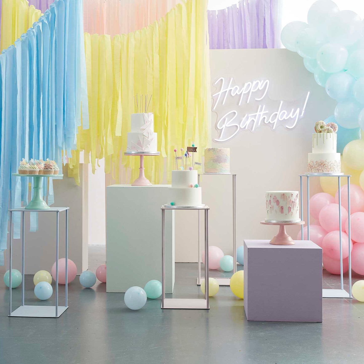 pastel rainbow colours hapy birthday word hanging bunting banner decorations