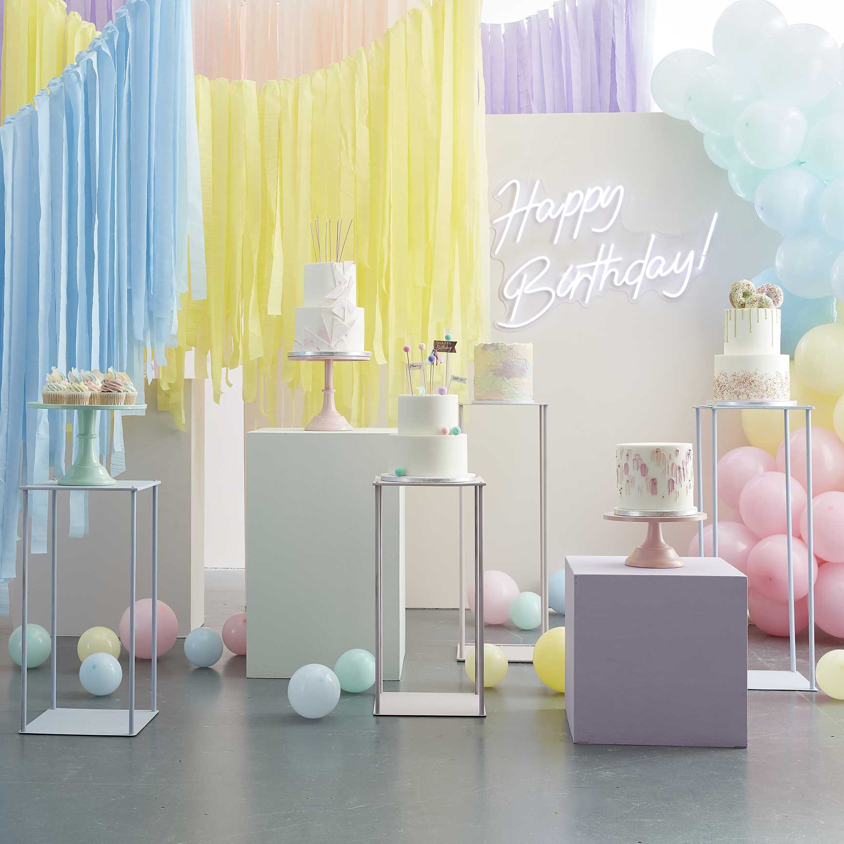 pastel rainbow colours hapy birthday word hanging bunting banner decorations