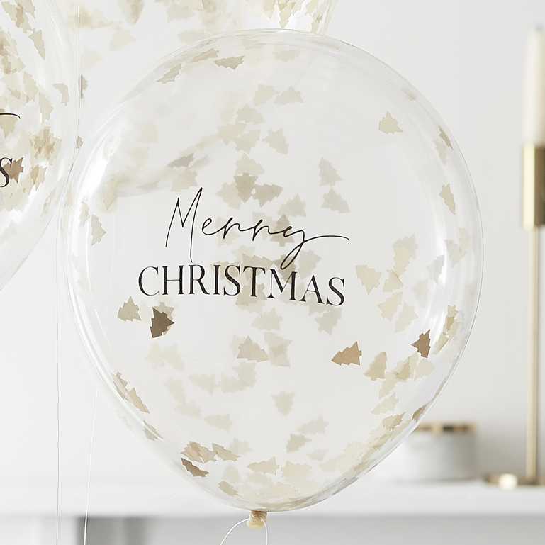 Merry Christmas Tree Confetti Clear Party Balloons Pk 5