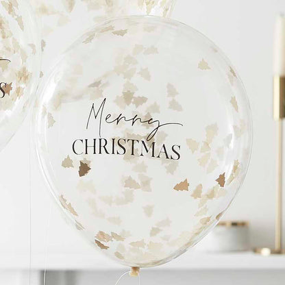 Merry Christmas Tree Confetti Clear Party Balloons Pk 5