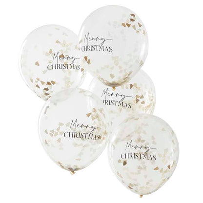 Merry Christmas Tree Confetti Clear Party Balloons Pk 5