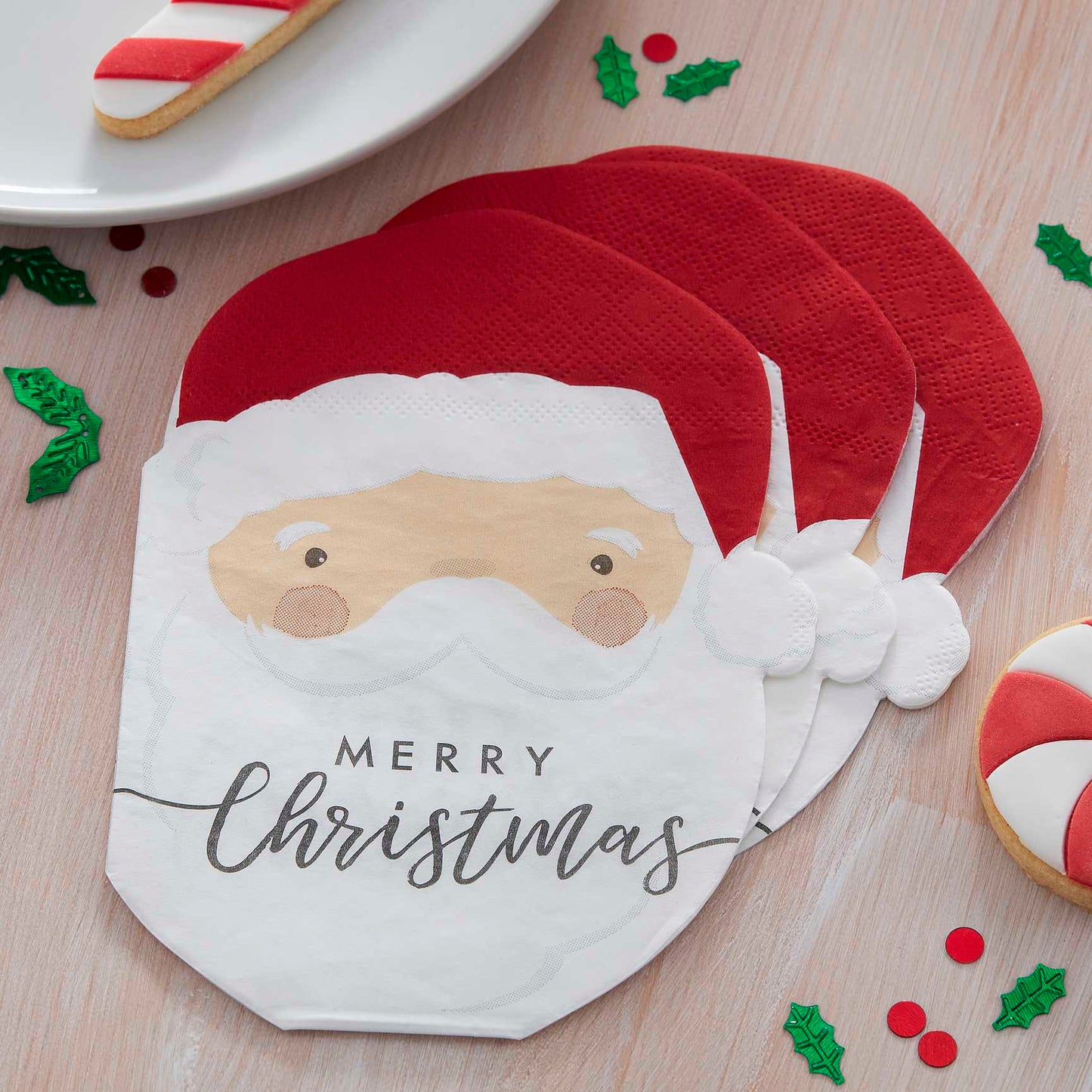 Merry Christmas Santa Shaped Paper Party Napkins Serviettes