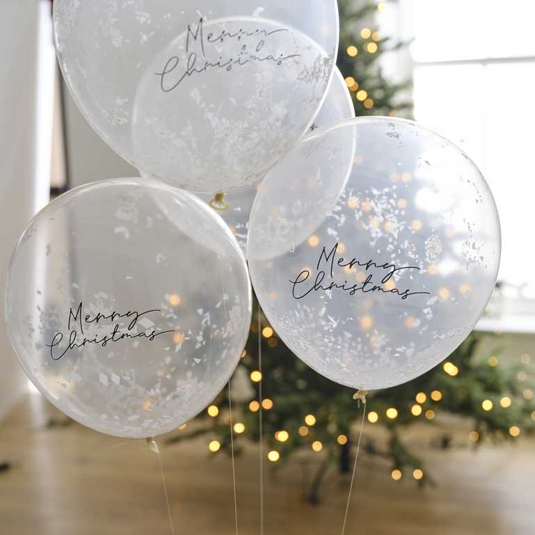 Merry Christmas Tree Clear Confetti Balloons with Tree Tails