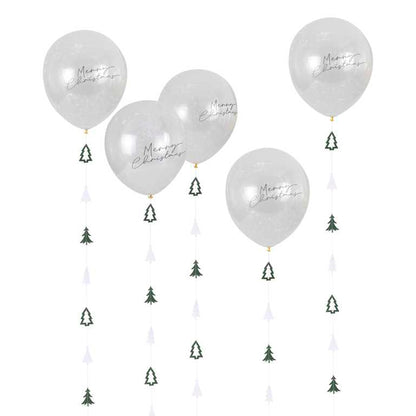 Merry Christmas Tree Clear Confetti Balloons with Tree Tails