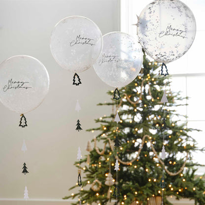 Merry Christmas Tree Clear Confetti Balloons with Tree Tails