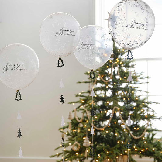 Merry Christmas Tree Clear Confetti Balloons with Tree Tails