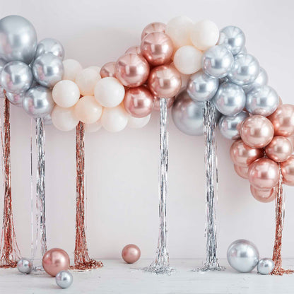 Mixed Metallics Gold, SIlver 7 Rose Gold Balloon Garland Kit With Streamers