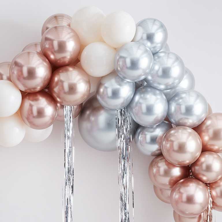 Mixed Metallics Gold, SIlver 7 Rose Gold Balloon Garland Kit With Streamers