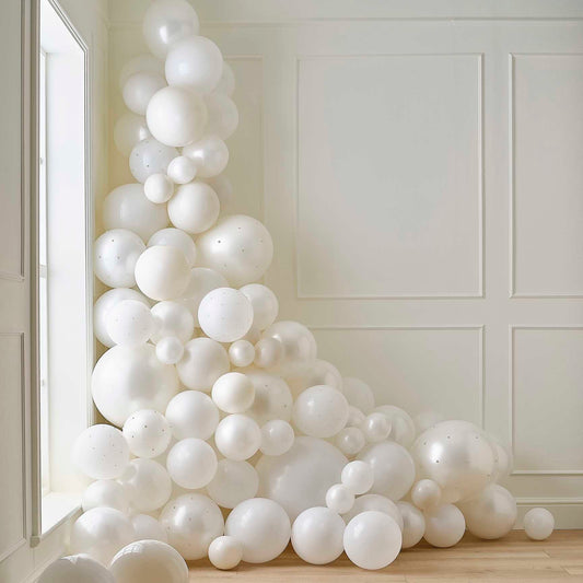 Modern Luxe White & Cream Balloon Garland with Pearls