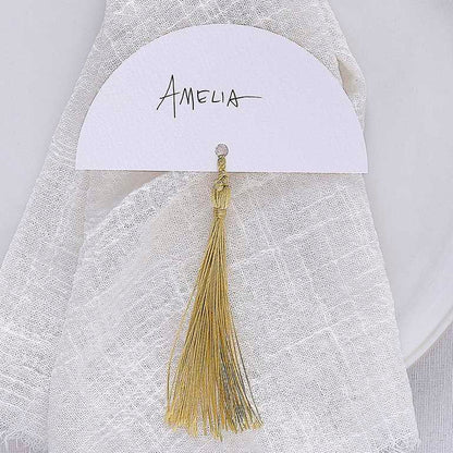 Modern Luxe White Arch Name Place Cards with Gold Tassels