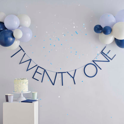 Navy 21st Twenty One Birthday Banner Sign