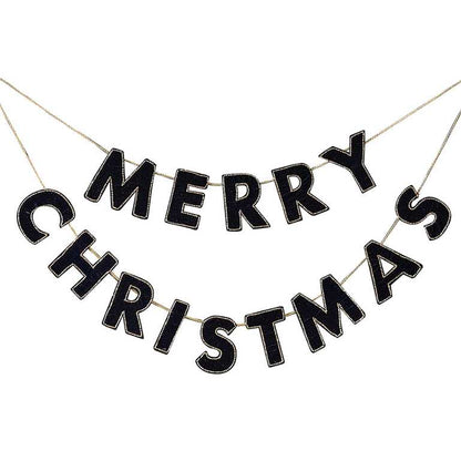 Navy Velvet Beaded Merry Christmas Sign Bunting