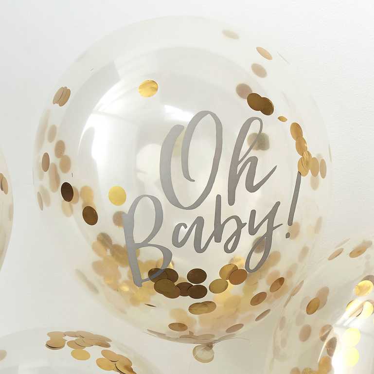 Oh Baby Gold Confetti Clear Baby Shower Balloons