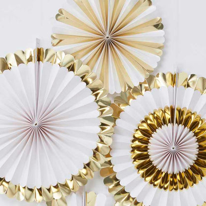 White & Gold Hanging Wall Fan Party Decorations