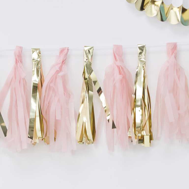 Pink & Gold Paper Tassel Bunting Banner Party Decoration